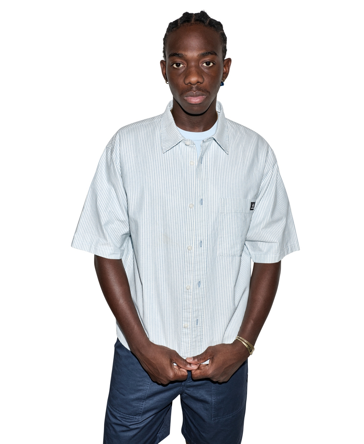 Converse Men's Regular-Fit Short-Sleeve Collared Shirt - Crispy Cobalt Multi