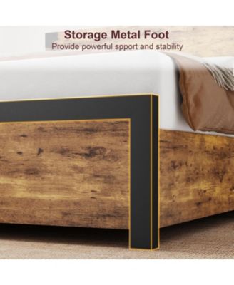 Full Wood Bed Frame with 4 Storage Drawers, Vintage Platform Bed with Metal Support, Wooden Headboard and Footboard, No Box Spring