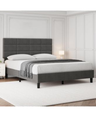 Queen Linen Upholstered Platform Bed, Adjustable Headboard, Noise-Free Mattress Foundation, Strong Slats, No Box Spring