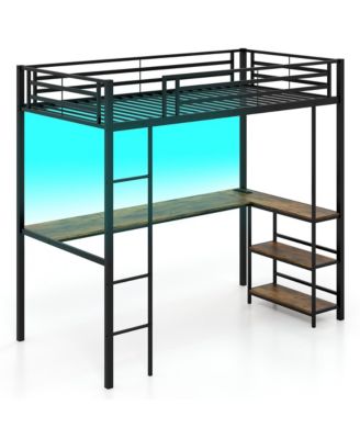 Twin Size LED Bed Frame w/ Charging Station Upholstered Headboard 4 Drawers