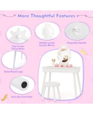 Kids Vanity Set with Lighted Mirror and Large Storage Drawer