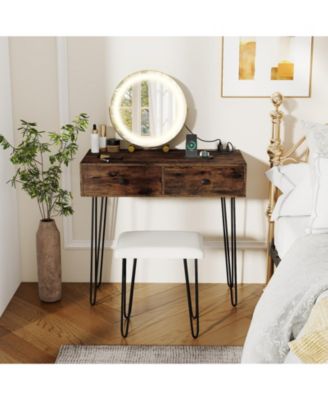 Vanity Desk with Adjustable Lighted Mirror for Bedroom