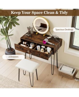 Vanity Desk with Adjustable Lighted Mirror for Bedroom