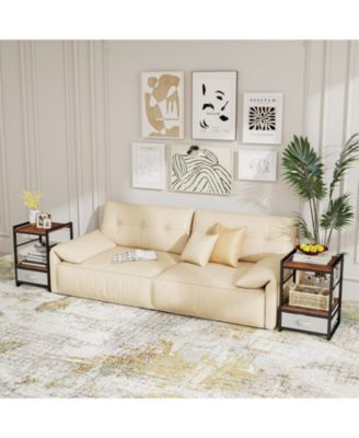 Industrial Nightstand with Fabric Drawer and Open Storage Shelf