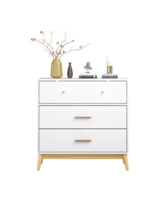 Nordic Style 3-Drawer Dresser, Modern Chest of Drawers with Handles and Solid Wood Base, Organizer for Bedroom