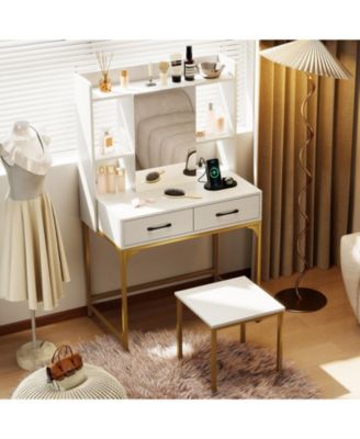 Vanity Desk with Storage Drawers and Charging Station