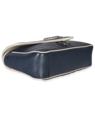 Navy White Calfskin Matelasse Diagonal Torchon Medium GG Marmont Bag