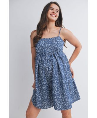 Maternity Floral Square-Neck Adjustable Strap Romper with Pockets