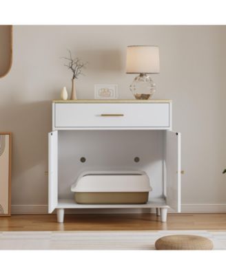 Wooden Pet House Sideboard, Farmhouse Buffet Cabinet with Storage,  White