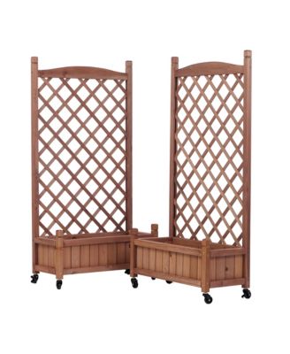 2 Pack Raised Garden Bed with Trellis, Outdoor Wooden Planter Box & Plant Stand with Climbing Racks
