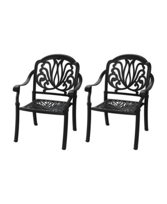 2Pcs Patio Dining Chair Cast Aluminum Chair with Frame and Cushions