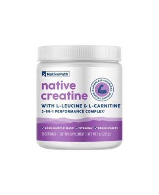 NativePath Creatine Monohydrate Powder with L-Leucine and L-Carnitine -  Supports Muscle Health for Men and Women - 30 Servings