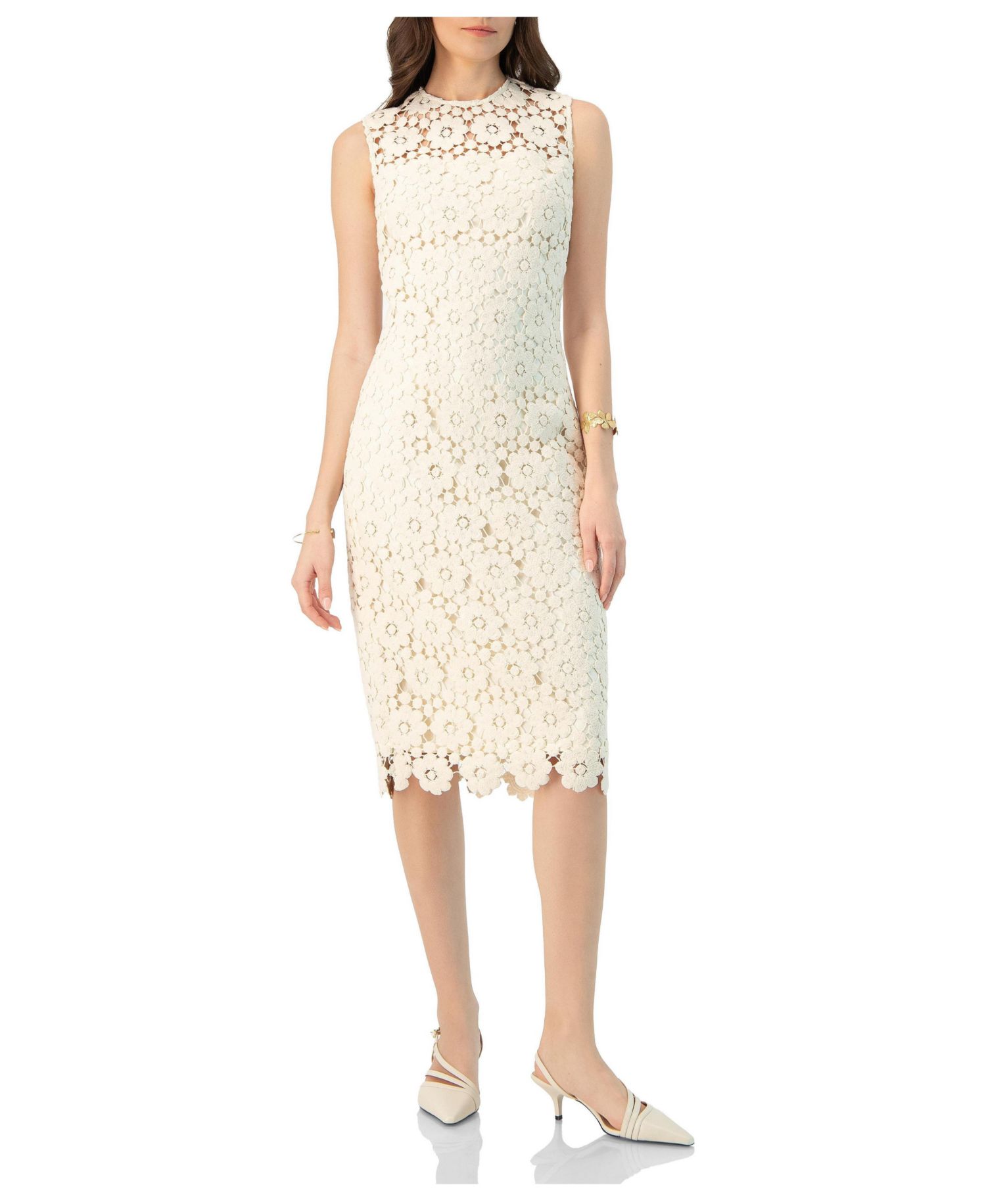 Women's Lace Short Dress with Round Neck