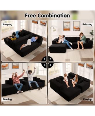 104" No Assembly Required Cloud Sectional Sofa, L-Shape Couch Chaise Lounge with Deep Seat and Wide Armrest for Living Room Bedroom