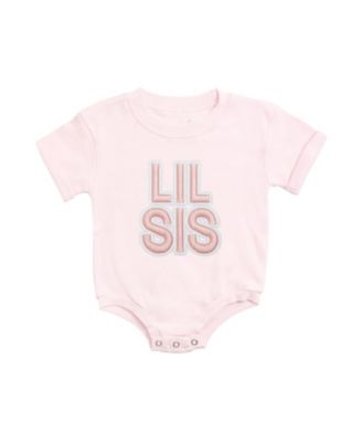 Baby Girls Lil Sis Embroidered Patch Short Sleeve Romper