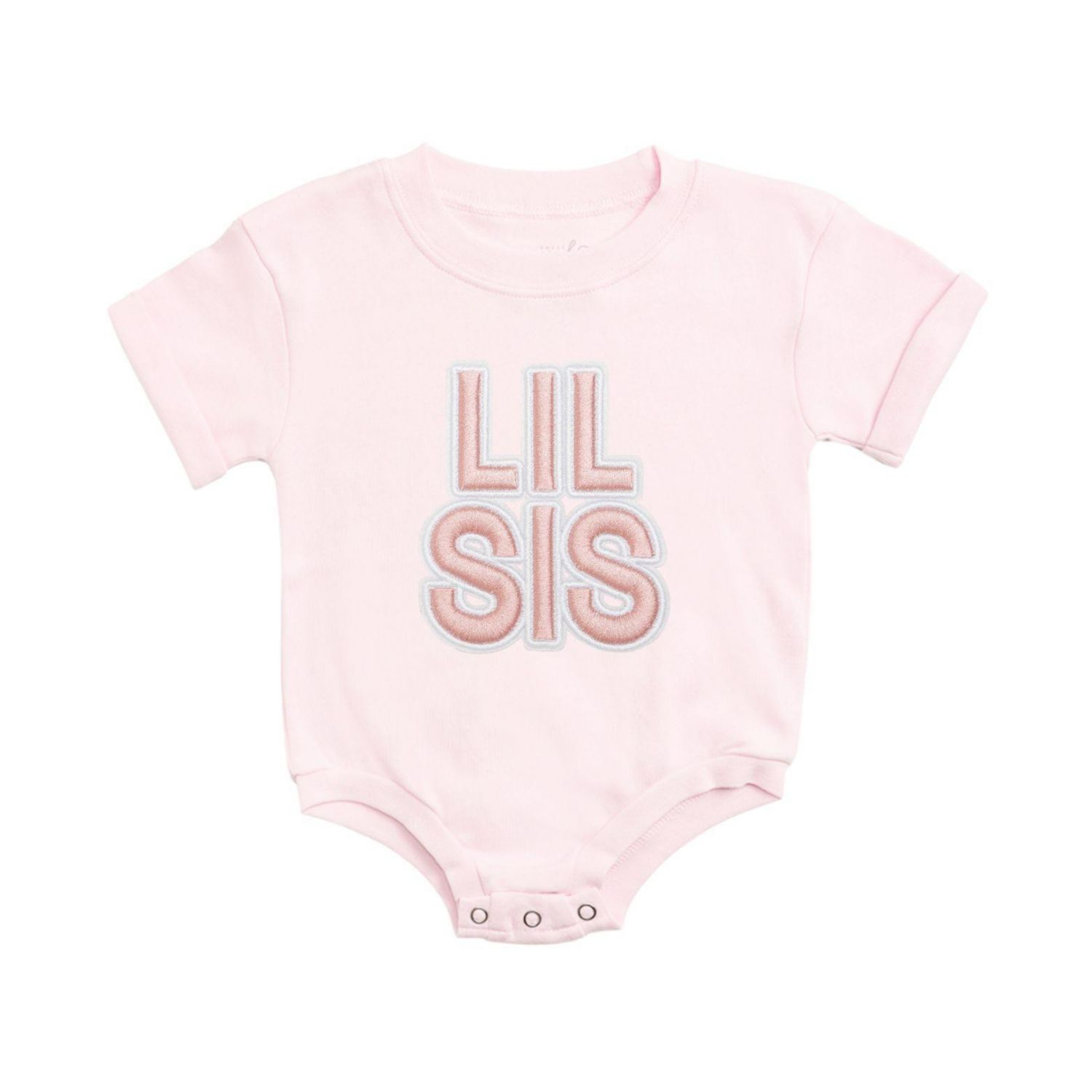 Baby Girls Lil Sis Embroidered Patch Short Sleeve Romper