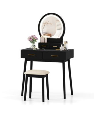 Compact Vanity Table Set with LED Mirror and Stool