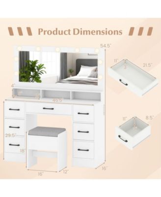 Vanity Desk with Mirror Lights and Power Outlets