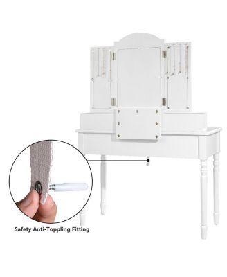 Makeup Dressing Table with Tri Folding Mirror and Stool