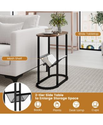 Two Tier Oval Narrow Bedside End Table