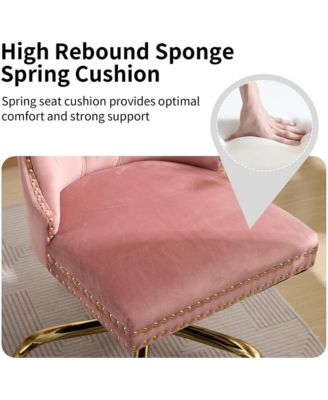Velvet Upholstered Office Chair, Tufted Button Desk Chair, Adjustable Swivel Computer Chair with Metal Base, Nailhead for Home Office