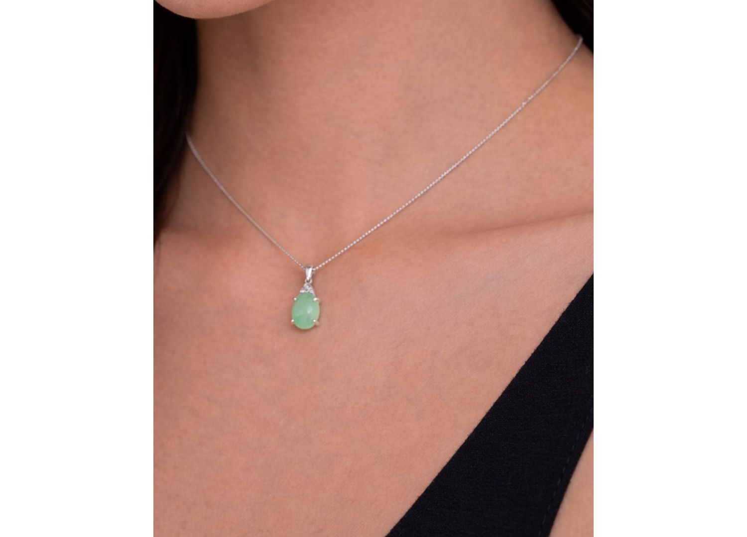 Green Jade & Diamond (1/20 ct. t.w.) Pendant Necklace in Sterling Silver