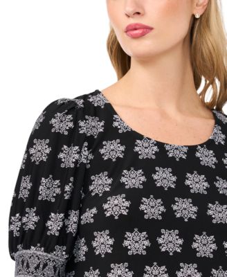 Women's Crewneck Short-Sleeve Printed Blouse