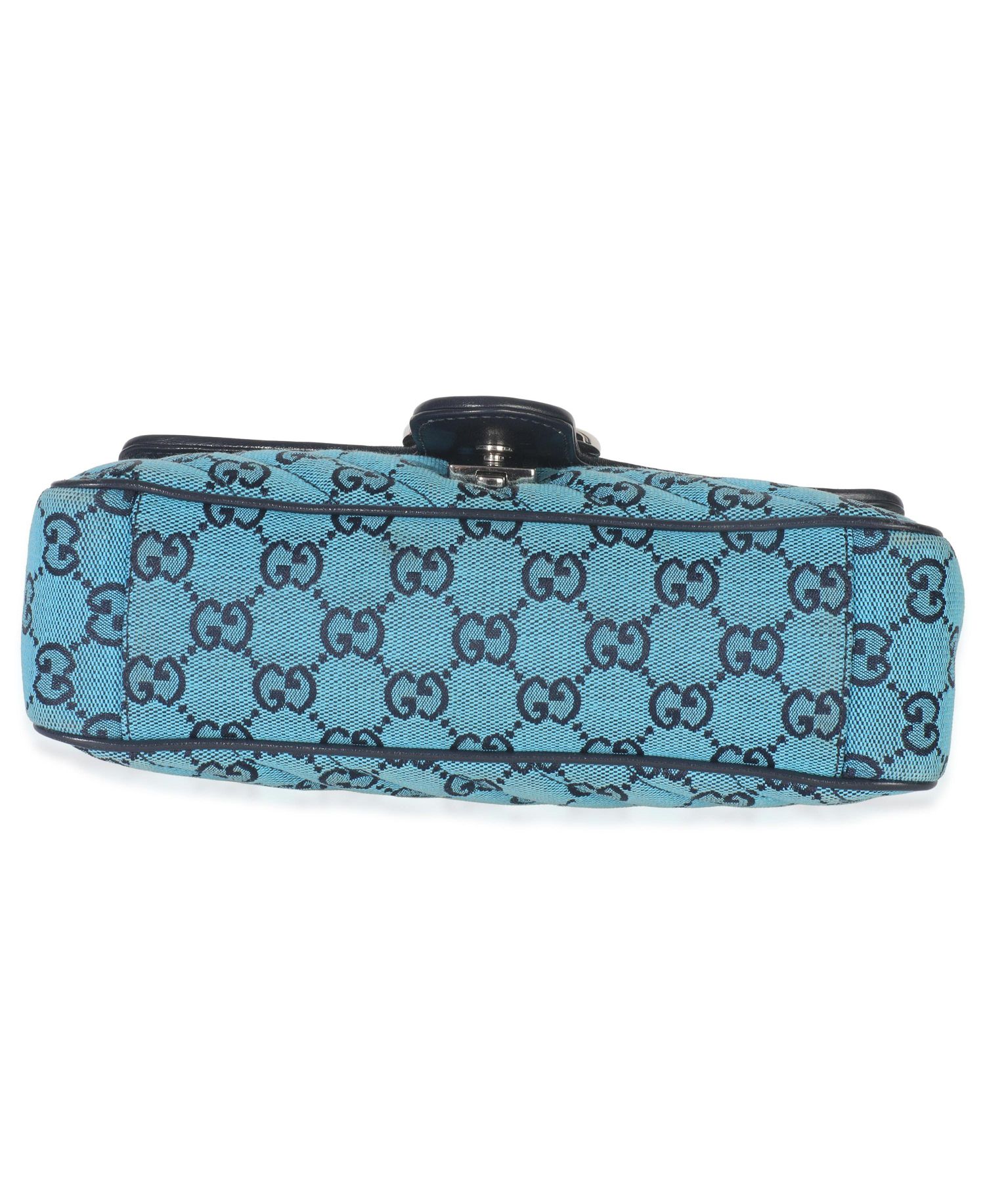 Blue Matelasse Canvas Diagonal Small GG Marmont Shoulder Bag