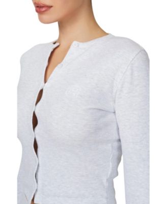 Women's Ribbed Vintage Buttoned Long Sleeve T-shirt