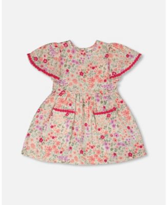 Little Girls Muslin Dress Printed Flowers