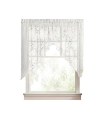 Brewster 100% Polyester Tailored Embroidered Sheer Rod Pocket Swag Pair  70" x 38"