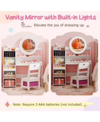 Kids Vanity Desk with Mirror and Lights Dressing Table Set