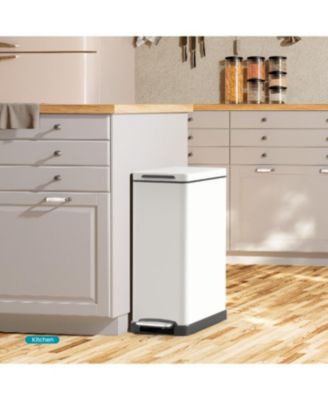 12 Gallon Slim Kitchen Trash Can with Soft Close Lid, Removable Liner, and Bag Tuck Band, Slate Blue