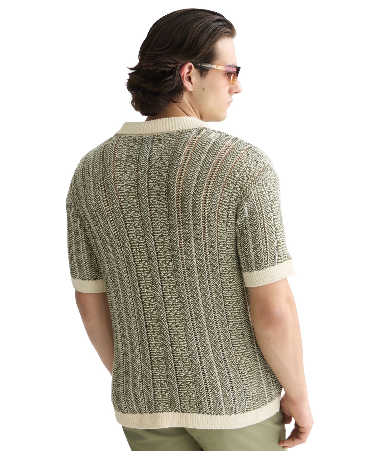 Мужская рубашка SCOTCH & SODA Knitted Polo Short-Sleeve Shirt, цвет: Сливочный меланжевый — фото 4