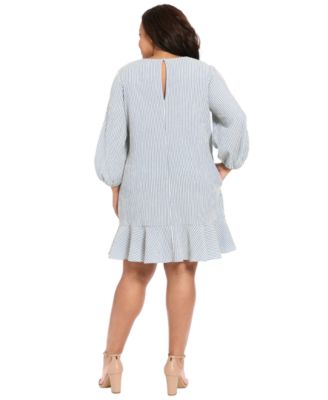 Plus Size 3/4-Length-Sleeves V-Neck Shift Dress
