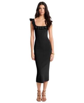 Michael Kors Ruffled Stretch Viscose Midi Dress - Black