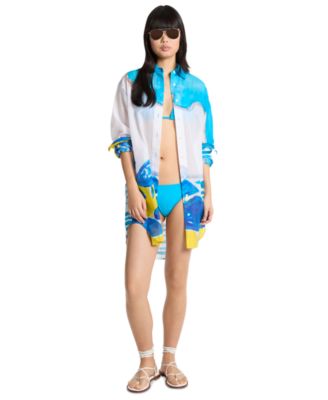 Women's Long-Sleeve Beach Shirt Dress