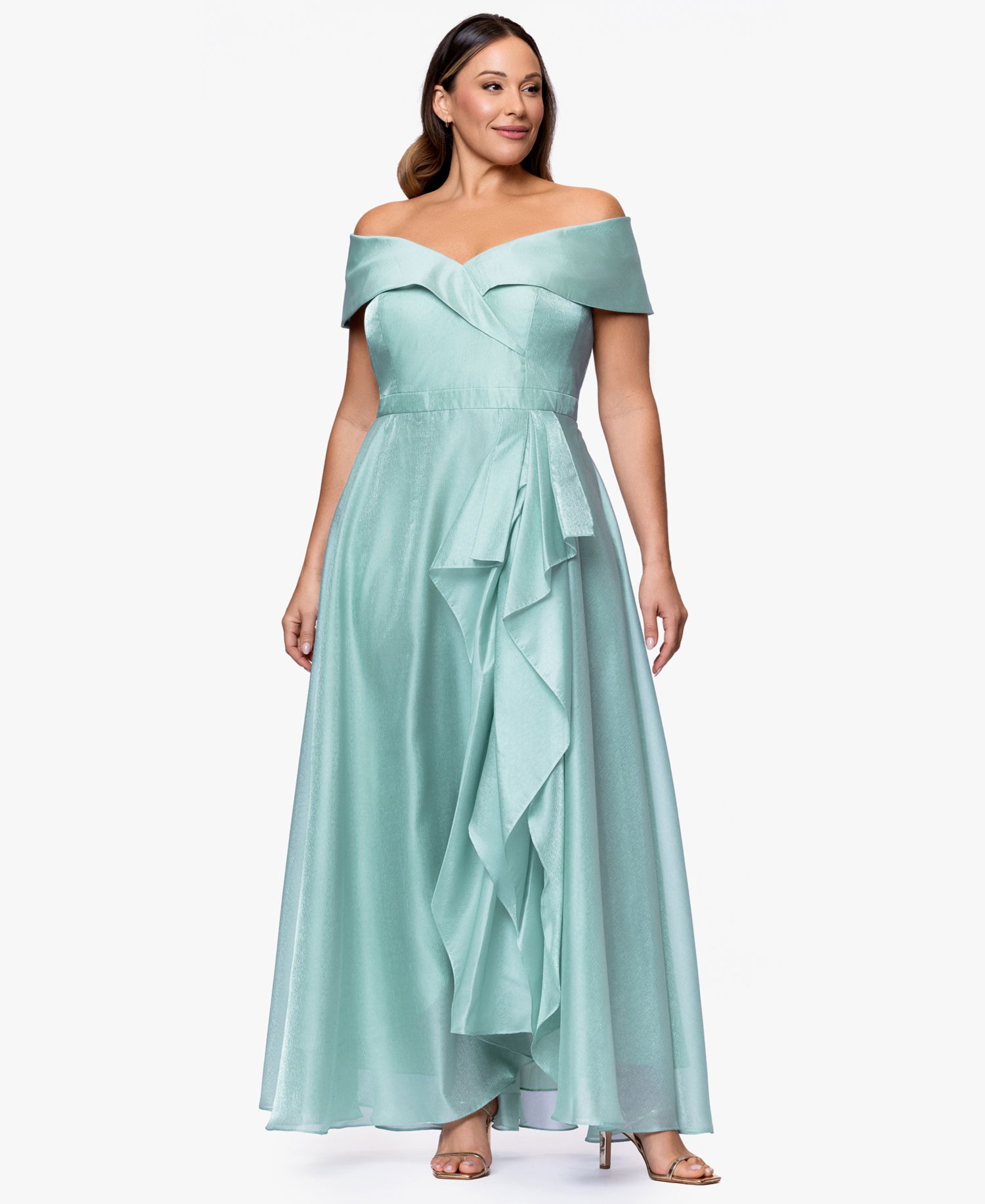 Plus Size Sweetheart Neck Off-The-Shoulder Ruffle Long Dress