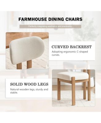 Wooden Dining Chairs Set of 2, Modern Fabric Upholstered Kitchen Chairs with Curved Backrest, Solid Wood Legs for Dining Room