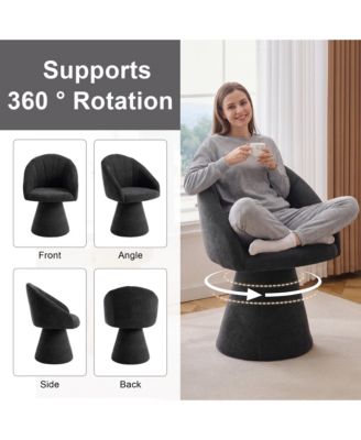 Swivel Accent Chair, Chenille Fabric Upholstered Armchair with Curved Backrest and High Cylindrical Base for Living Room, Bedroom