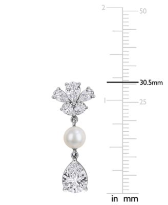 Cultured Freshwater Pearl & Created White Sapphire (8-7/8 ct. t.w.) Drop Earrings in Sterling Silver