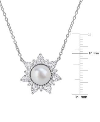 Cultured Freshwater Pearl & Created White Sapphire (2 ct. t.w.) Pendant Necklace in Sterling Silver