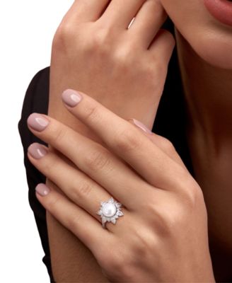 Cultured Freshwater Pearl and Created White Sapphire (2 ct. t.w.) Earrings in Sterling Silver