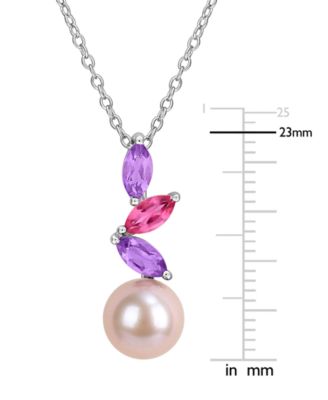 Cultured Freshwater Pearl, Pink Amethyst (1/2 ct t.w.) & Pink Topaz (1/5 ct. t.w.) Necklace in Sterling Silver