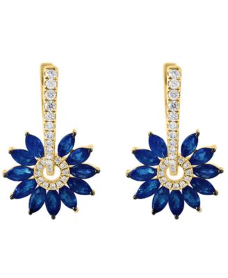Sapphire (1/2 ct. t.w.) & Diamond (1/4 ct. t.w.) Earrings in 14k Yellow Gold