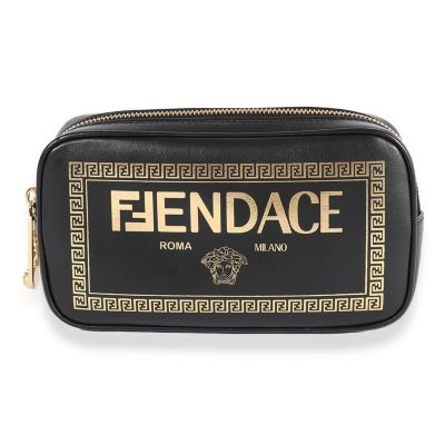 Pre-Owned Fendi x Versace Fendace Black Logo Print Camera Case