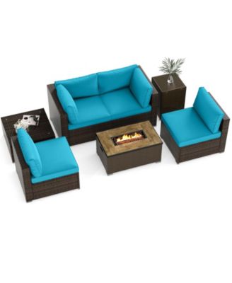 Set Of 7 Furniture Set w/32'' Fire Pit Table and Propane Tank Cover Outdoor