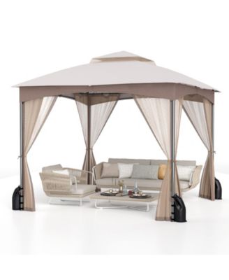 10 X 10 FT Patio Gazebo w/ Netting Walls Soft Top Double Roof Canopy w/ 4 Sandbags Outdoor