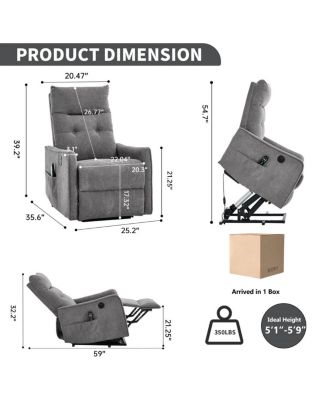 Chenille Power Lift Recliner Chair for Elderly with Massage, Heat & USB, Single Motor Electric Recliner for Seniors