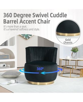 Velvet Swivel Barrel Chair - Modern Upholstered Accent Chair, Round Armchairs with Gold Base for Living Room, Bedroom